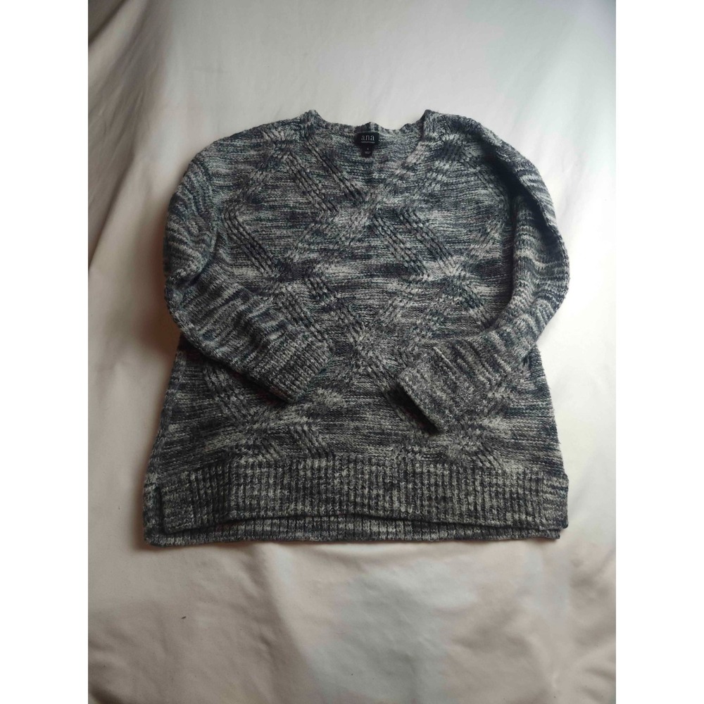 A.N.A A New Approach Sweater Womens Small Gray Black V-Neck Knit Pullover Marled
